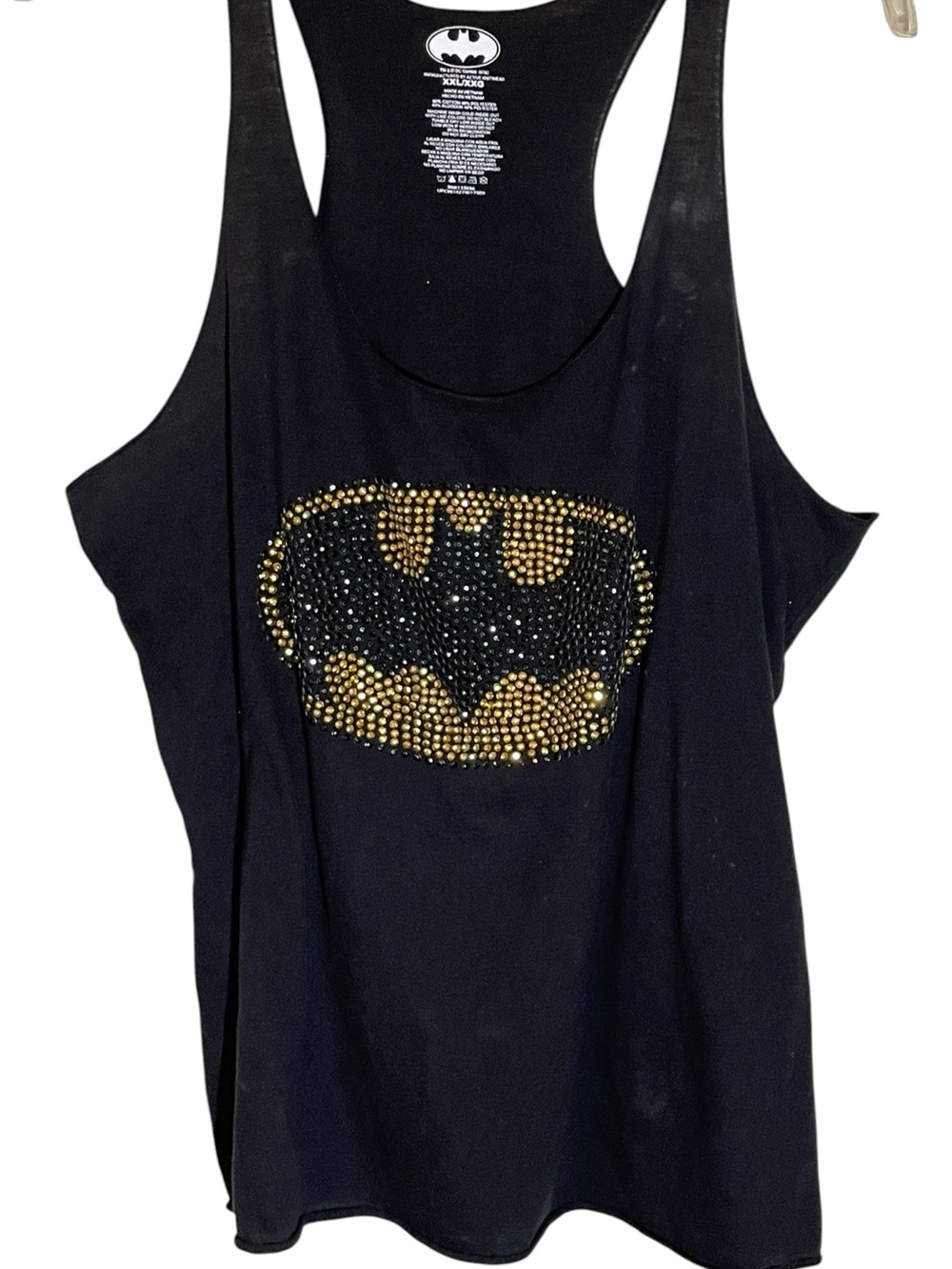Batman Rhinestone Logo DC Comics Black Racerback Tank Top Juniors Size XXL